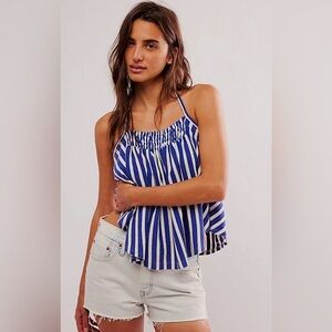 We The Free Coastal Town Halter Top Blue/White Striped NWOT Size L